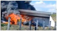 ¡Ahora en Nuevo León! Choque e incendio entre tráiler y pipa en el Periférico de Apodaca deja un lesionado