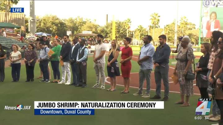 Jumbo Shrimp hosts naturalization ceremony before game at VyStar Ballpark