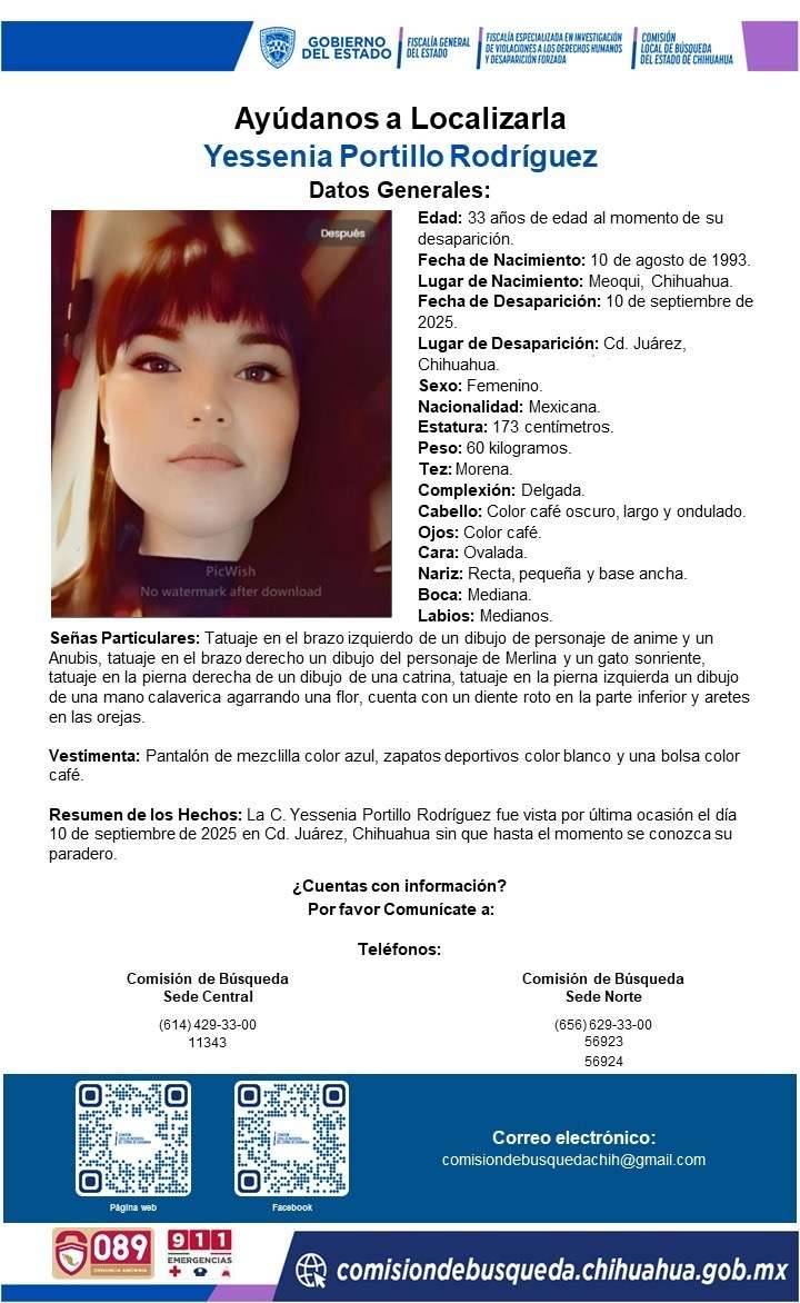 Solicitan apoyo para encontrar a Yessenia Portillo, desaparecida el 10 de septiembre
