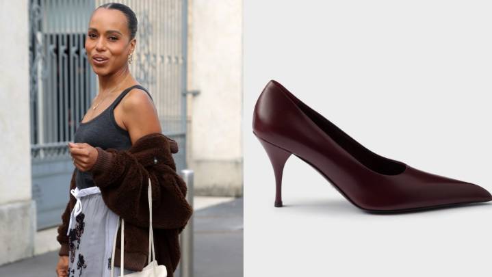 Kerry Washington Pops On Burgundy Pumps for Prada Spring 2026 Show