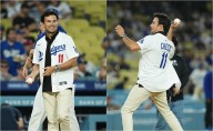 Checo Pérez lanza la primera bola en el Dodger Stadium y se lleva gran ovación
