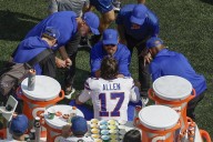 Bills’ Josh Allen leaves game for 2 plays with a bloody nose after being hit in the face vs. Jets