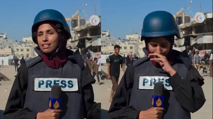 La periodista palestina Nour Al-Hadath se quebró al aire al relatar los traslados obligatorios que impulsa Israel