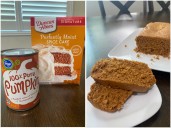 I made pumpkin bread with just 2 ingredients. It reminded me of my favorite Starbucks treat.