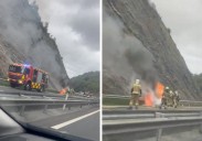 Arde un vehículo en la AP-8 a la altura de Zestoa y obliga a cortar la carretera