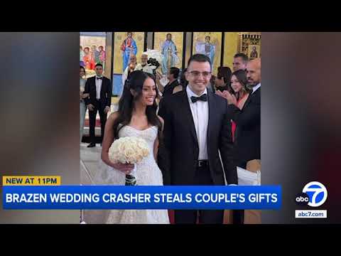 Wedding crasher caught on camera stealing thousands of dollars in gifts from California couple