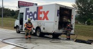 FedEx box truck catches fire on I