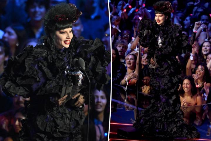 Lady Gaga rocks a ruffled gothic look at VMAs 2025