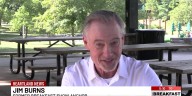 Former Breakfast Show anchor Jim Burns congratulates Brian Alworth on retirement