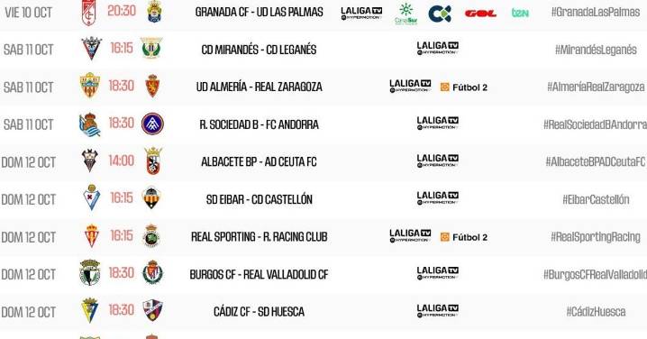 Horarios y televisión de la jornada 9 de Segunda División: Málaga CF