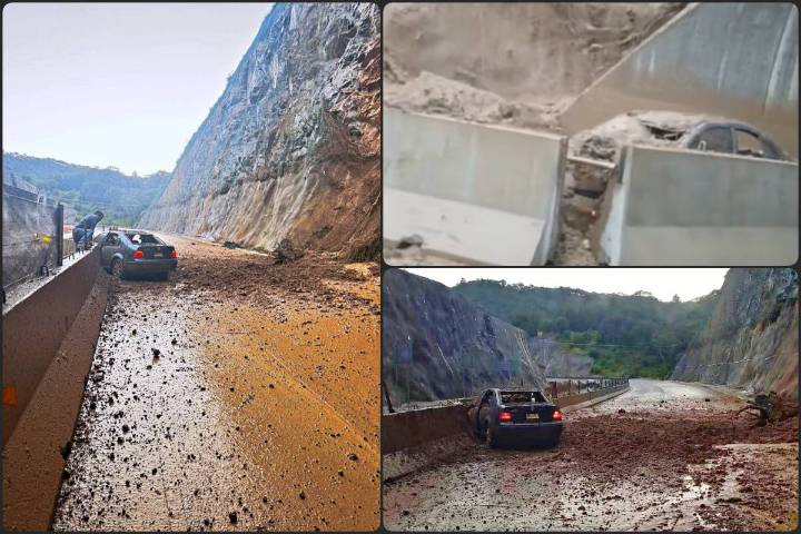 Vehículo acaba destrozado por deslave en la carretera Real del Monte