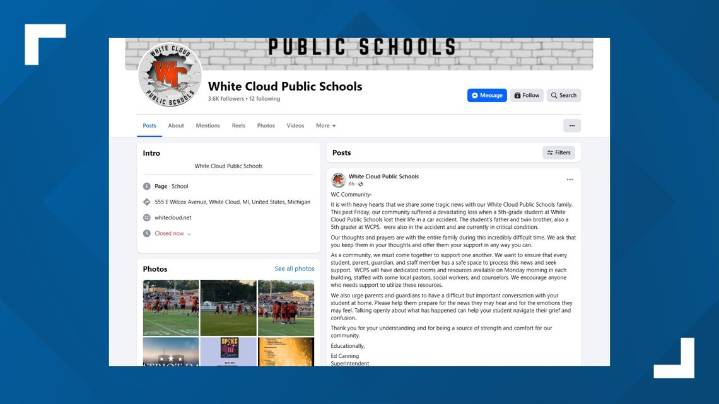 White Cloud Public Schools student killed in car crash Friday, district superintendent says