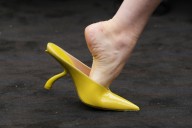 Ferragamo's chartreuse bags and shoes pop against 1920s