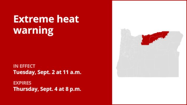 Extreme heat warning issued for Oregon from Tuesday to Thursday