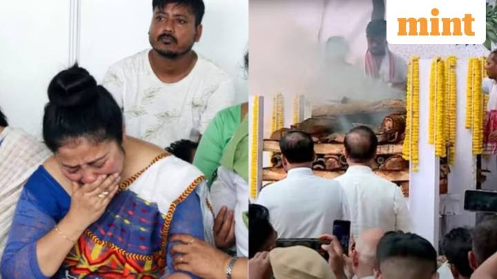 Zubeen Garg’s wife breaks down as singer cremated with gun salutes