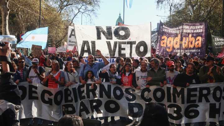 Docentes universitarios y médicos marcharon contra los vetos de Milei