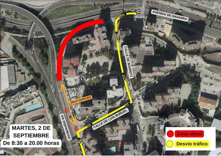 Corte y desvío del tráfico este martes en el "scalextric" de avenida Navarra