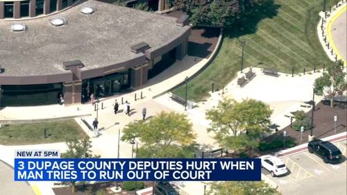DuPage County Courthouse fight: 3 deputies injured during struggle with suspect,  fall down escalator, officials say