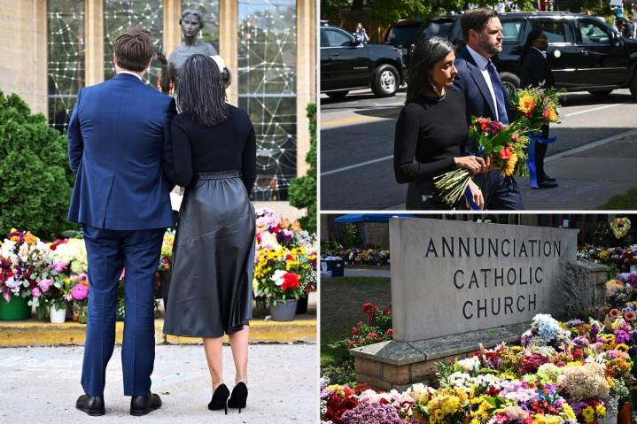 JD and Usha Vance pay their respects to victims of Minneapolis Catholic church shooting: 'Never had a day that will stay with me like this'
