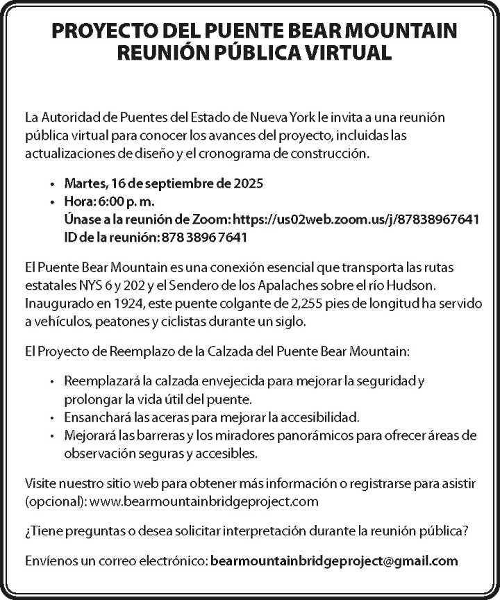 Proyecto del Puente Bear Mountain Reunión Pública Virtual