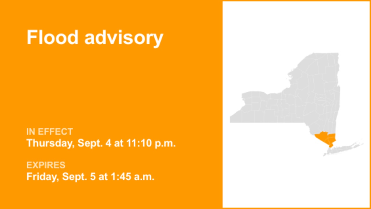 NY weather: Flood advisory affecting part of New York until 1 a.m. Friday caused by intense downpours