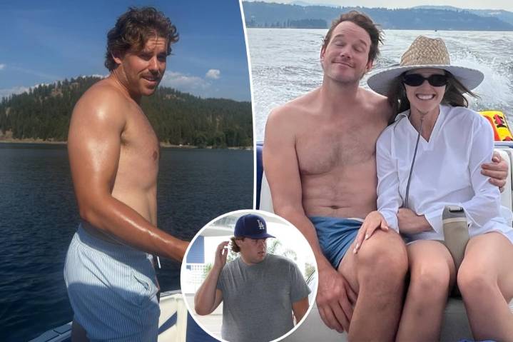 Shirtless Christopher Schwarzenegger shows off new slim physique on boat