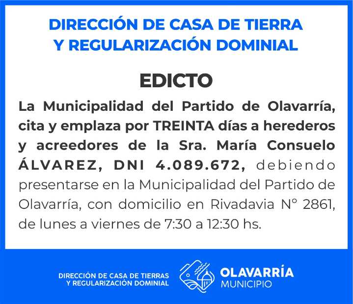Edicto: Dirección de Casa de Tierras y Regularización dominial