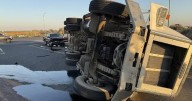 Crash on East Sagemoor and Highway 395 topples semi truck