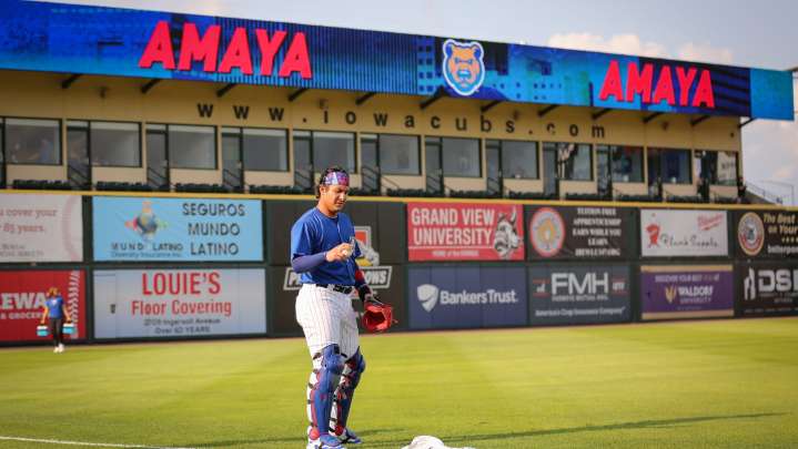 Miguel Amaya celebrates Cubs going to postseason while in Iowa