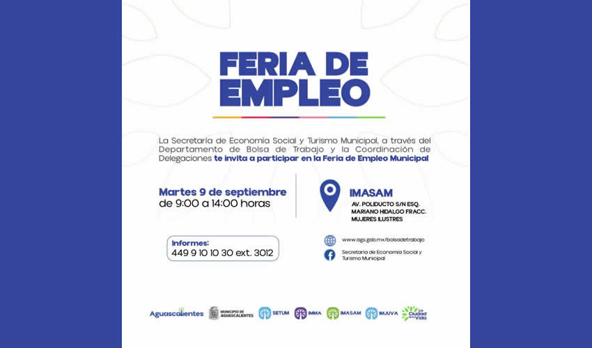 Invita Municipio de Aguascalientes a Feria de Empleo en el Fraccionamiento Mujeres Ilustres