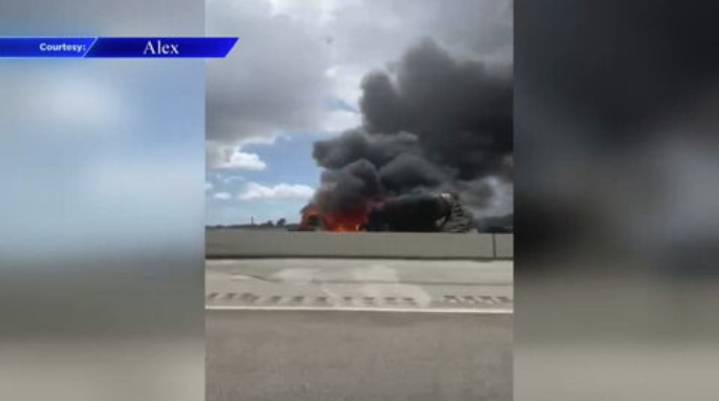 Cement truck catches fire on Dolphin Expressway near Palmetto; no injuries