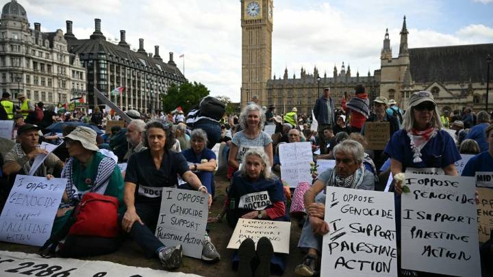 Pensioners stage sit-in at Palestine Action rally, as police claim abuse and arrest 425