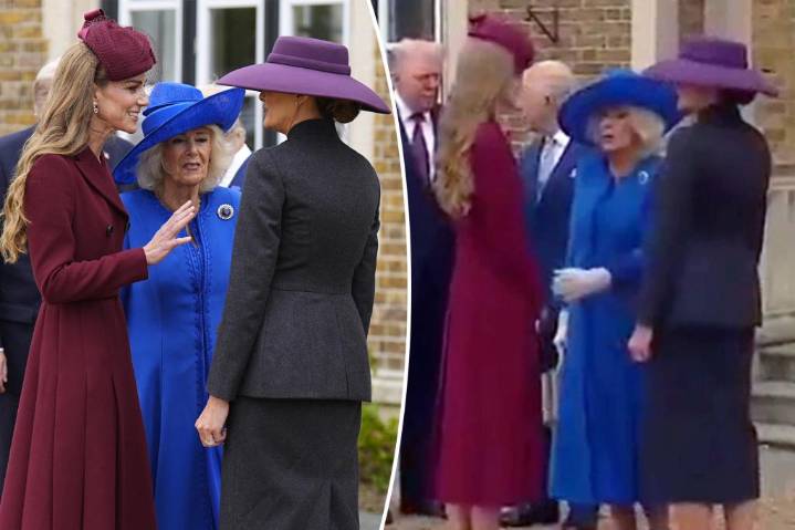Queen Camilla appears to shoo Princess Kate away during chat with Melania Trump