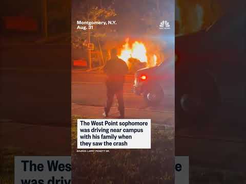 An Army football player rescued a man from a crashed vehicle before it erupted into flames