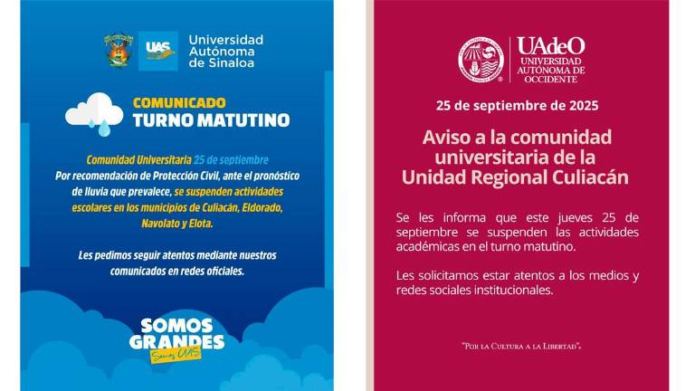 También por las lluvias suspenden clases UAS y UAdeO en Culiacán, Eldorado, Elota y Navolato