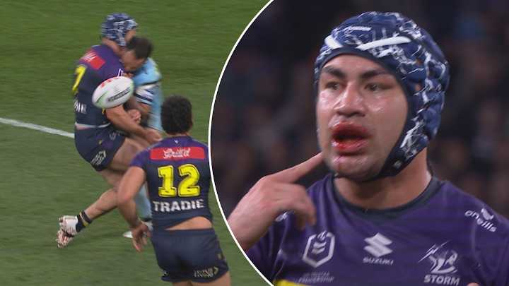 NRL preliminary final 2025 | Braydon Trindall high shot on Jahrome Hughes; Melbourne Storm vs Cronulla Sharks; Paul Gallen reaction