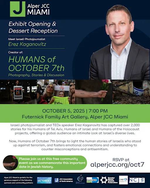 Alper JCC Miami to Host Exhibit Opening Reception: Humans of October 7th by Erez Kaganovitz