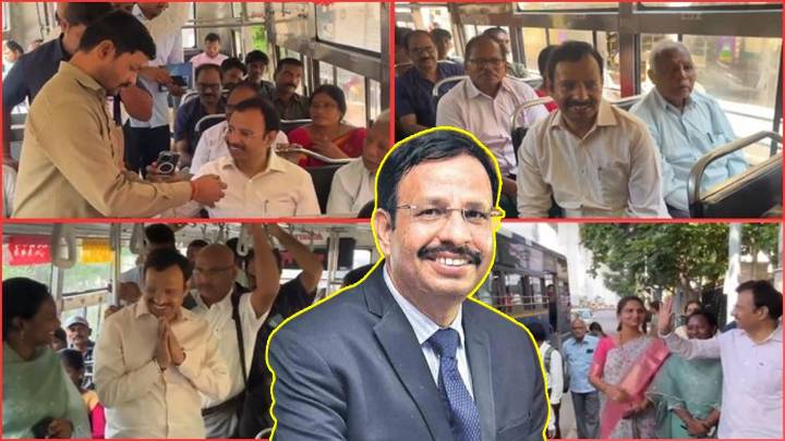 Last Day As TGSRTC MD, VC Sajjanar Travels In RTC Bus