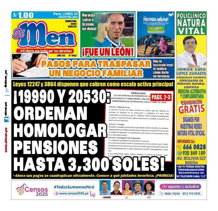 Portada Diario El Men (01/09/2025)