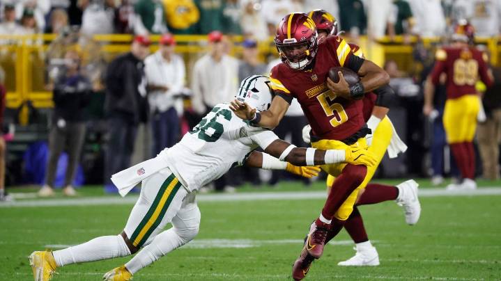 Commanders' Jayden Daniels will not practice earlier than Friday because of an injured knee