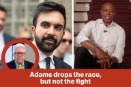 Adams drops the race, but not the fight