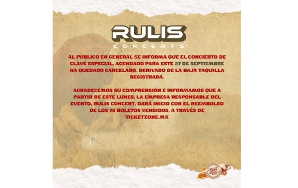 Canceló presentación Clave Especial por baja venta de boletos