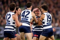 Former Mayo defender Oisín Mullin scores his maiden AFL goal as Geelong Cats blitz Brisbane Lions