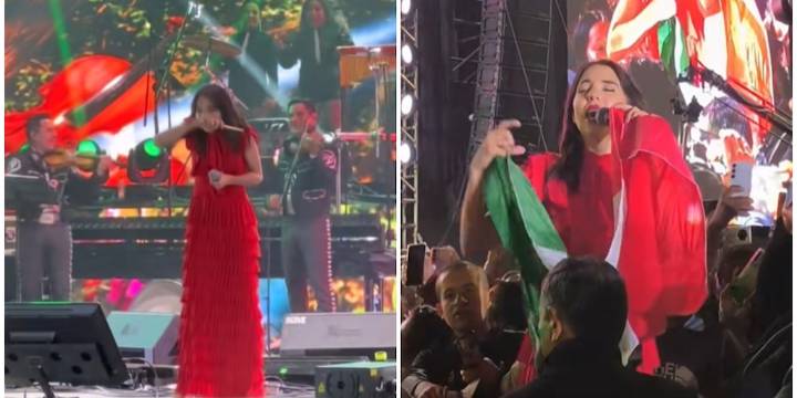 Majo Aguilar celebra el Grito de Independencia en Pachuca: bajó del escenario, cantó entre la multitud y rompió un artículo de un fan