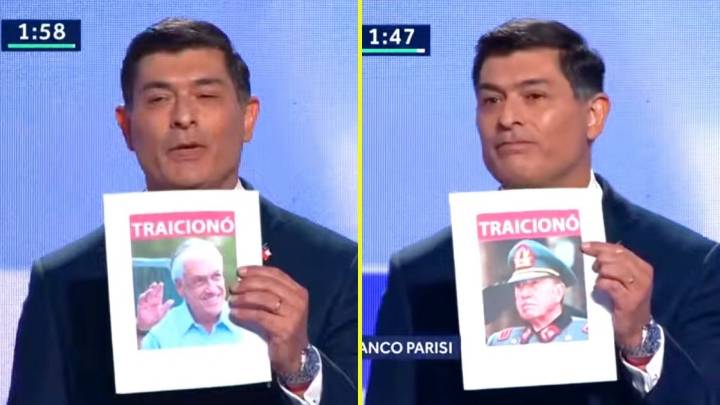 Parisi muestra fotos de Piñera y Pinochet para emplazar a Matthei: La calificó de "traidora" en pleno debate