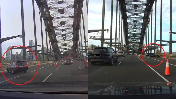 A dangerous three-point turn by a driver on Sydney’s Harbour Bridge is ridiculed by the internet and condemned by transport bosses