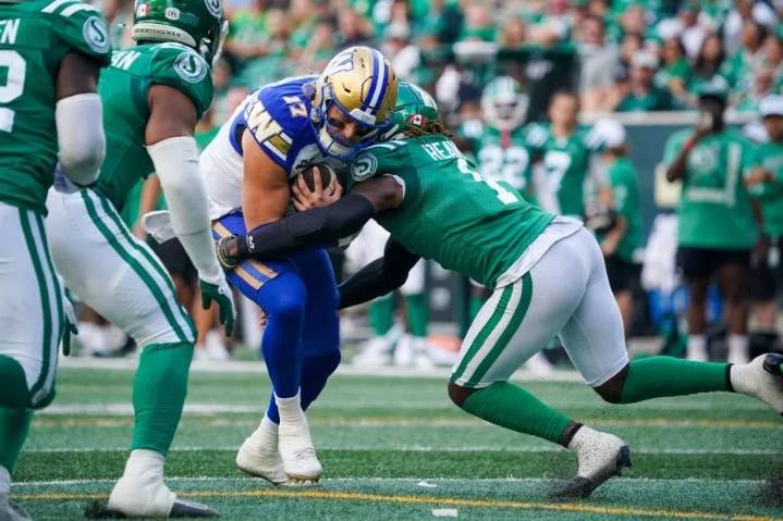 Riders’ C.J. Reavis speaks on hit to Bombers’ quarterback Zach Collaros