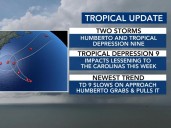 The latest: Impact on NC may be lessened if Humberto moves Tropical Depression 9 away from coast
