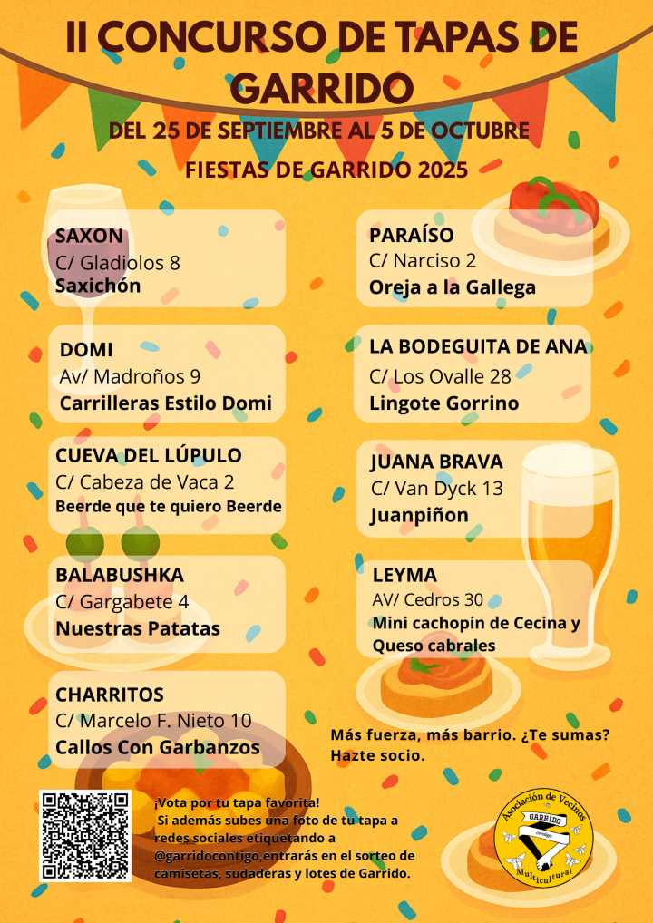Todos los bares candidatos a ganar el III Concurso de Tapas de Garrido