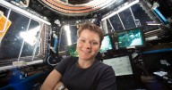 NASA astronaut spots rocket she rode from plane